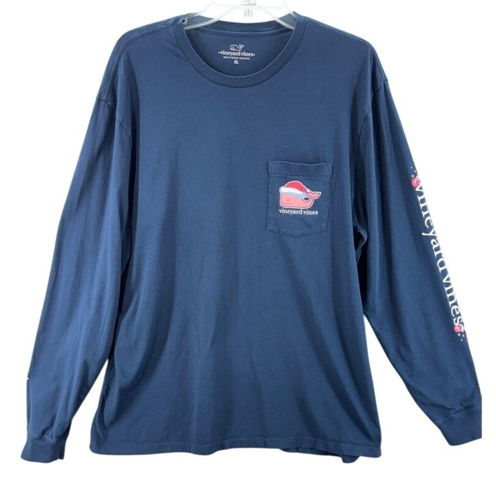 Vineyard Vines Graphic Tee Mens XL Navy Christmas Tree Long Sleeve Pocket Shirt